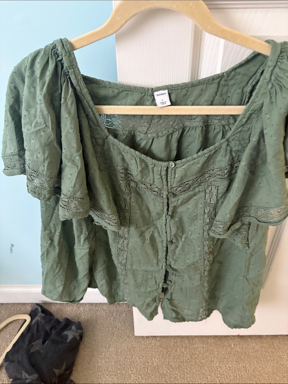 Old Navy Olive Green Eyelet Peasant Blouse